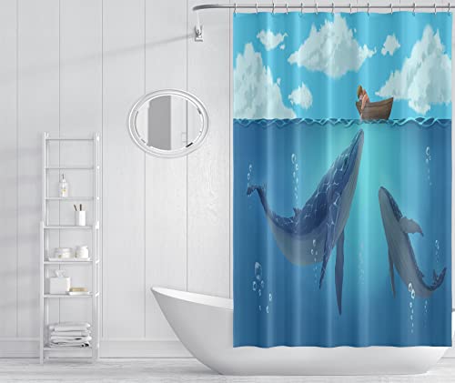 TDA Trading Whale in The Ocean Shower Curtain for Bathroom with Hooks, Tropical Ocean Waterproof Polyester Fabric Shower Curtain Sets Durable and Washable Bath Curtain Home Decor, 72 x 72 Inches