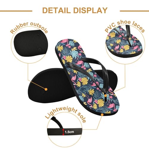 ALAZA Flamingo Yellow Leave Flip Flops for Women Fashion Beach Slippers Comfort Mens Flip Flops Non-Slip Rubber Shower Slippers Sandal for Hotel Travel Sport,XS3