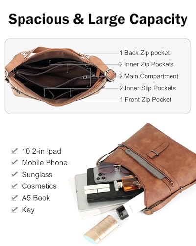 FADEON Womens Purses and Handbags, Designer Leather Crossbody Bags, Ladies Hobo Shoulder Bag with 2 Adjustable Strap4