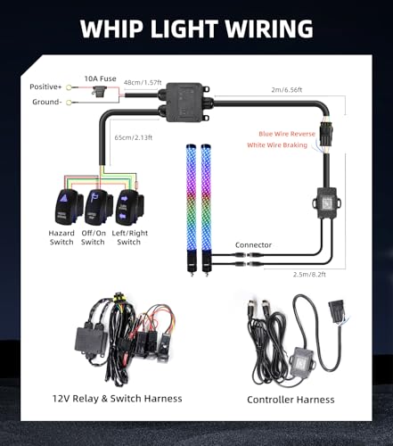 Image of ZIMABLUE 2PC 2FT Fat Whip Lights for Side by Side, App & Remote Control RGB Chasing Light Whip with 3 Switchs for ATV UTV Dune Buggy Truck,LED Whip Light Compatible with Polaris RZR Can-Am Maverick X3