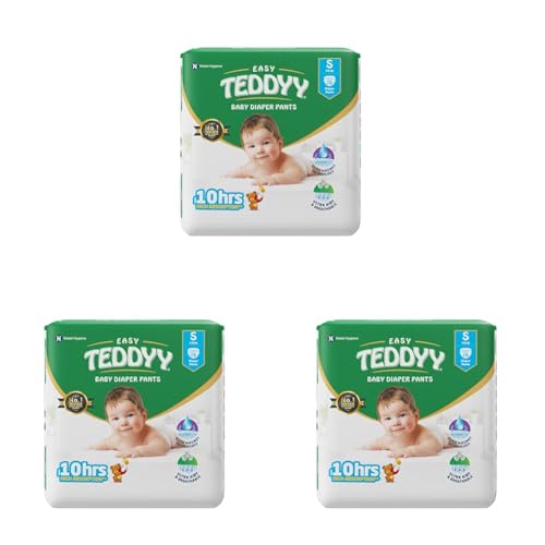 Image of TEDDYY Easy Baby S Size Diaper Pant Style | 78 Count (Small) | 4-8 kg (Pack of 3) | Long Protection Hours | Anti-Bacterial | Airy Breathable Fit | Rapid Soaker Channels & Wetness Indicator