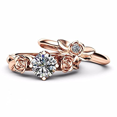 925 Sterling Silver Fashion 14k Rose Gold Square Zirconia Promise Ring Women's Engagement Ring Oval Cut Bridal Ring Set Rose Ring