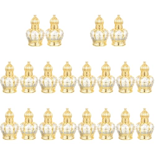 Image of Housoutil 10ml Essential Oil Glass Roller Bottle, 20PCS Refillable Vintage Perfume Bottles, Middle Eastern Style Glass Roll on Dispenser with Cap for Thai Amulet Essential Oil Catholic Baptism