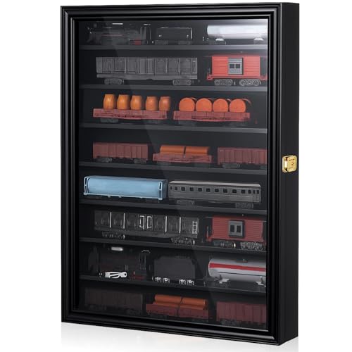 Image of Silipull Ho Scale Model Train Display Case Wall Cabinet - 8 Shelves Lockable 98% UV Protection for Locomotive Collection Birthday Gift for Valentine Model Trains Collectors, 1: 87&1: 64 Scale Toy Car