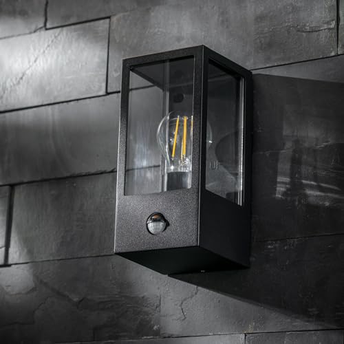 CGC Lighting Outdoor Outside Wall Light Contemporary Box Lantern Garden Porch Post Driveway Patio Lamp Weatherproof (Black Aluminium PIR) - Image 3