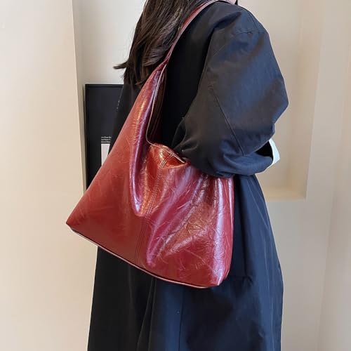Image of Women Vintage Hobo Bag Casual PU Leather Shoulder Bag Large Capacity Retro Tote Handbag Soft Underarm Bag Daily Dat