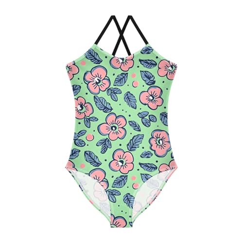 Girls One Piece Swimsuits Small Pink Flower Quick Dry Beach Swimwear Bathing Suit
