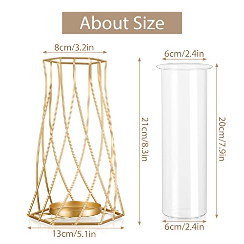 Sziqiqi Metalen Draad Glazen Vaas Voor Bloem, Moderne Gouden Bloemenvaas Voor Pampasgras Geometrische Tulpenvaas Voor Tafel Decoratieve Knopvaas Voor Woonkamer Eetkamer Slaapkamer Bruiloft Middelpunt - Afbeelding 6