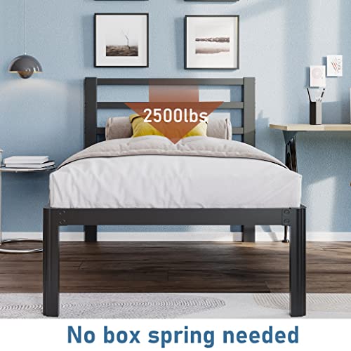 Woozuro Twin-Xl Bed-Frames With Headboard, 14 Inch Heavy Duty Meta Bed Frames No Box Spring Needed, Round-Corner Leg Design Mattress Foundation, Easy Assembly Noise Free, Black #TOP3
