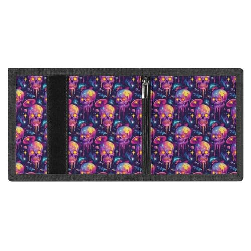 Colorful Skull Print Wallet for Men, 8 Credit Card Holder Slim Minimalist Front Pocket Small Mens Bifold Wallets3