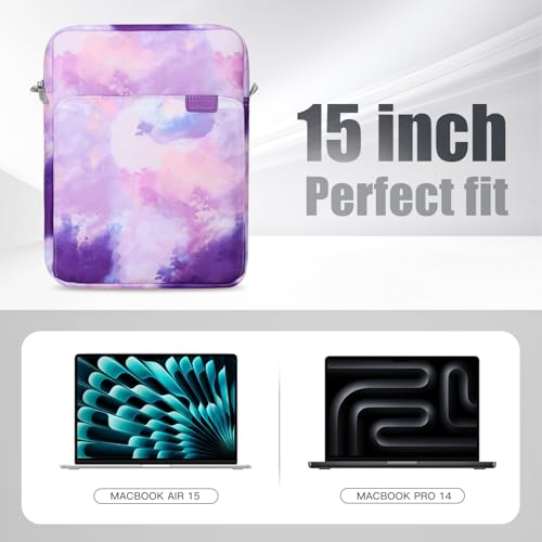 Image of TiMOVO 15 Inch Laptop Sleeve for MacBook Air 15, Pro 14, Watercolor Purple