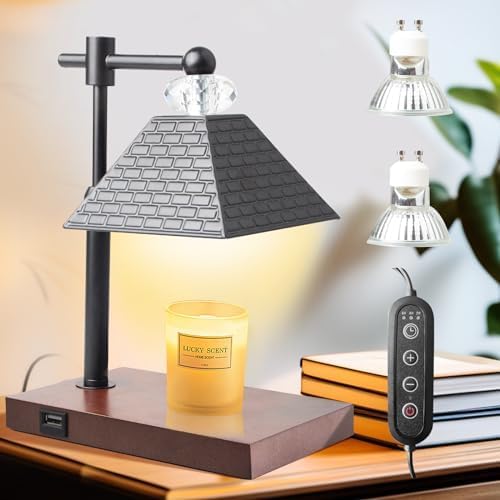 Candle Warmer Lamp & Timer, Adjustable Height Dimmable Candle Lamp Warmer for Jar Candles, Black Retro No Flame Scented Candle Warming Lantern for Bedroom Living Room Decor