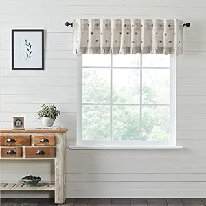 VHC Brands Embroidered Bee Farmhouse Window Valance Curtain Ruffled Creme Yellow Grey 16×60