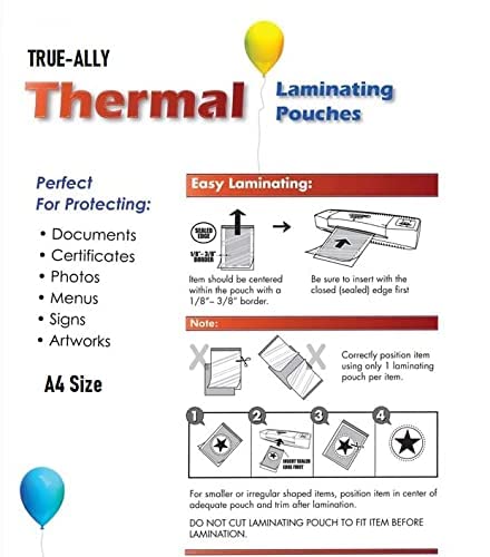 Image of True-Ally (A4 Size - 350 Micron) Lamination Pouch Clear Glossy Thermal Transparent Waterproof 25 Sheets (Home & Office) (A4-350 Micron - 25 Pouch)