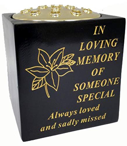 David Fischhoff Memorial Black Rose Bowl with Gold Wording Graveside Flower Vase (Black & Gold - Lily, Someone Special)