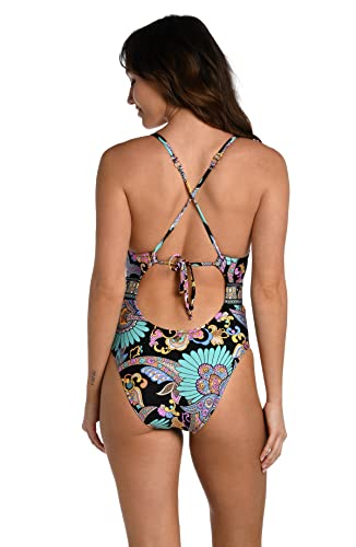 Sunshine 79 Women's Plunge Mio One Piece Swimsuit, Multi//Paisley Patchwork, 12 #TOP1