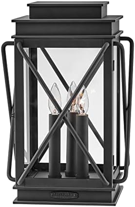 Hinkley Montecito Medium Pier Mount Outdoor Lantern, Aluminum, Clear Glass, Timeless Elegance, Museum Black Finish
