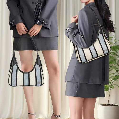 DOMAT Shoulder Bag for Women, Striped Handbag, Cute Clutch Purse with Zipper Closure, Petite Satchel Bag for Daily Using2