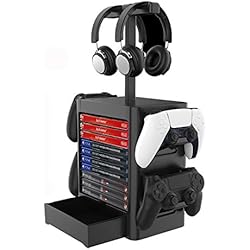 Estanterias Con Encanto Torre de Almacenamiento de Juegos (Negro) Compatible con Sony PlayStation 5, Controlador Multifuncional Cartucho de Auriculares Soporte de Almacenamiento de Disco Compatible con PS4/Xbox One/Switch