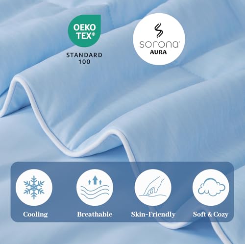 Image of Cooling Comforter Blanket for Hot Sleepers, Queen Size, Heather Ice Blue | All-season Bedding, Reversible Cool-to-touch Fabric, Q-Max > 0.45, Lightweight, Breathable, Machine Washable