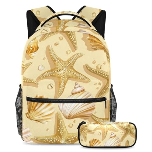 Sac à dos jaune 2 pièces avec trousse à crayons pour l'école et le collège