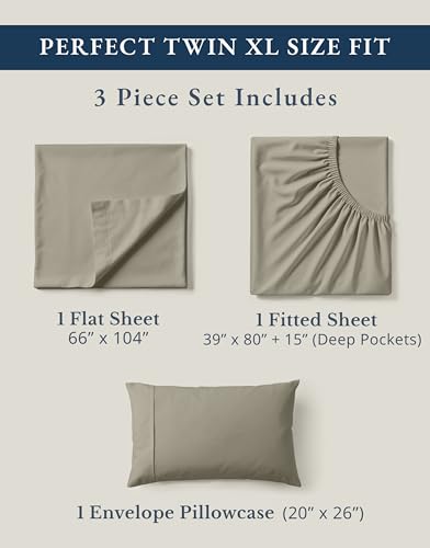 Image of LANE LINEN Twin XL Bed Sheets Set - 100% Mercerized Organic Cotton Twin XL Sheets Set, Soft & Comfy Percale Weave, Machine wash Low Pilling Fade Resistant Luxury Hotel Style Twin XL Sheet Set - Silver