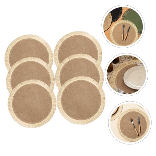Set de table tissé rond isolant thermique en jute blanc x6 - 4