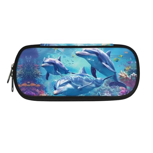 Image of Dolphin Pencil Case Kids Pen Holder for Girls Zipper Pencil Bag Stationery Organzier Storage Pouch with Compartment for Teen Girls Boys Teacher Student Women School Classroom