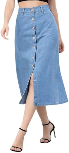Flared Comfortable Solid Long Denim Skirt for Women & Girls