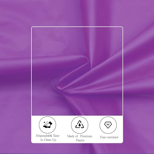 Image of Purple 6 Pack Plastic Table Cloth 84 inch, Disposable Round Tablecloth Table Cover, Plastic Tablecloths for Parties