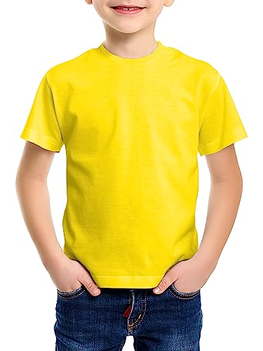Love My Fashions Kids Value Weight Crew Neck Plain T-Shirt Short Sleeve Casual Tees for Boys Cotton Tops for Children Yellow