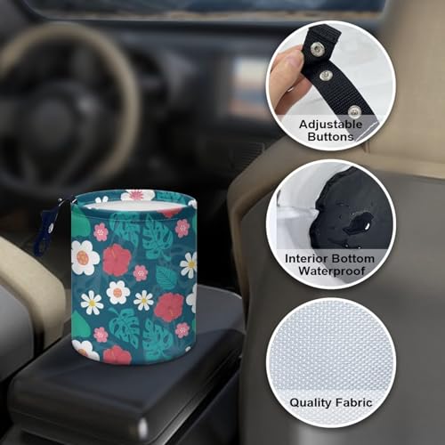 Image of Tropical Daisy Car Trash Bin Universal Front Back Seat Garbage Bags for Car, Office, Home, Travel Camping Accessories, Potable Car Rubbish Bin, Easy to Install