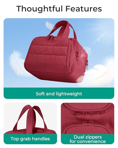 Image of BAGSMART Travel Toiletry Bag, Puffy Toiletry Bag for Women, Wide-open toiletry bags for traveling, Large Travel Cosmetic Makeup Bag Organizer for Accessories,Toiletrie (Vintage Berry)