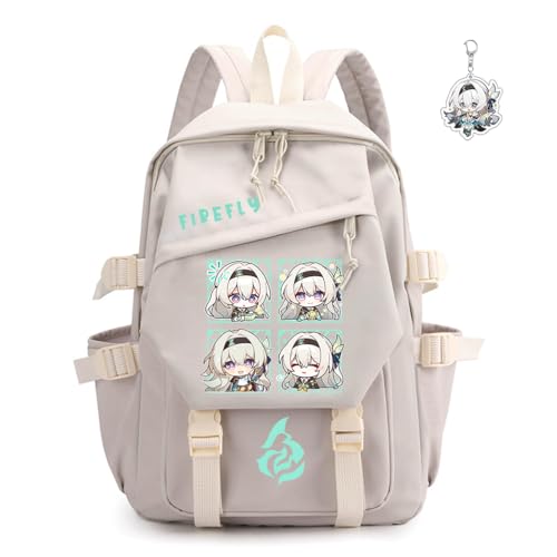 Honkai Star Rail Backpack Women Men Unisex Robin Rucksack Aventurine Firefly Bag HSR Kawaii Backpack (White-Firefly)