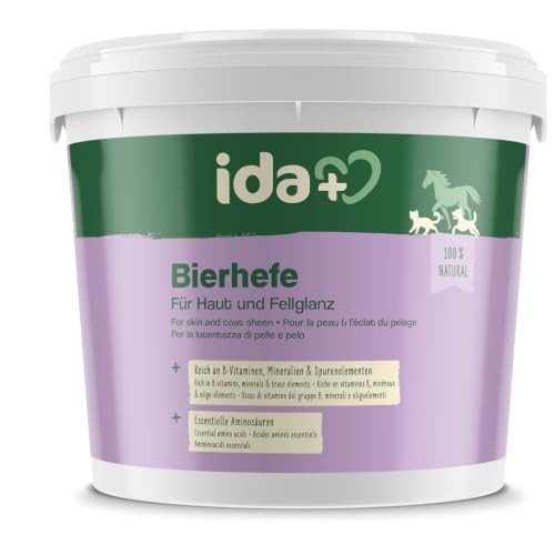 Ida Plus - Reines Bierhefe-Pulver - 3 kg - 100% Naturprodukt für Hunde Katzen & Pferde - Futterergänzung für glänzendes Fell & kräftige Haut - reich an B-Vitaminen Mineralien & Spurenelemente