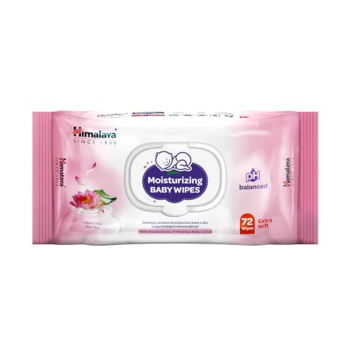 Image of Himalaya Moisturizing Baby Wipes with Lid | 72 Wipes x B3 G1 Free - 288 Wipes| With Indian Lotus & Aloe Vera | Protects baby's skin from Dryness | (Pack of 3)