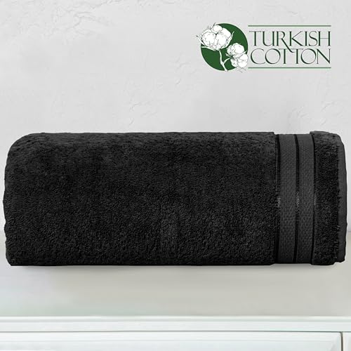 Image of Elegant Comfort Three Line Popcorn Extra Large Luxury Bath Towel - 40 inch x 80 inch inch, Premium Hotel Spa Quality 1 Piece Oversized Bath Sheet 100% Turkish Cotton Super Soft Highly Absorbent, Black