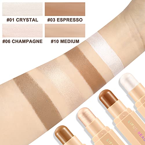 Lifus Face Cream Contour Stick Bronzer Stick Highlighter Stick Illuminator Makeup Glow Kit,Long Lasting Highly Piamented Skin Brighten Shadow Contour Bronzer Highlighter Powder Pen Pencil-F1 #TOP1