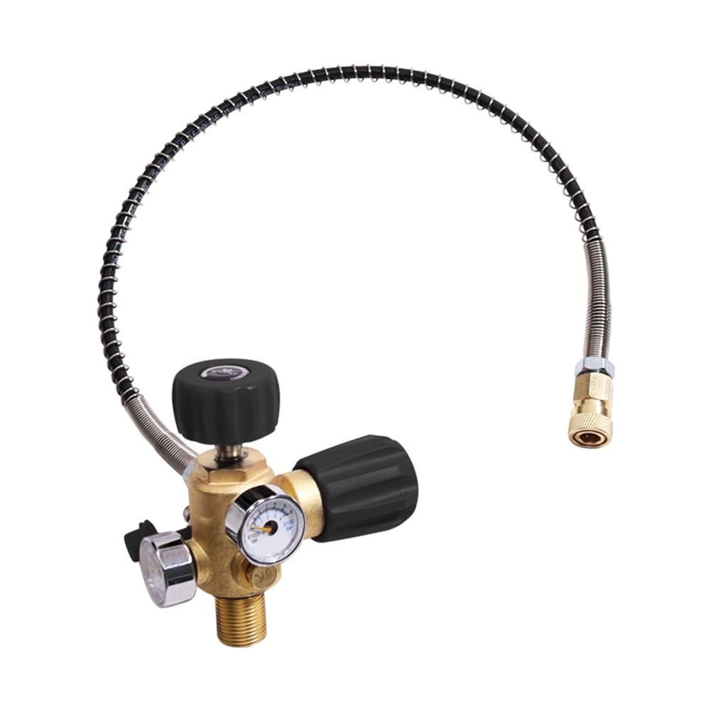 Littimoon DIN Valve Scuba Adapter PCP Filling Air Hose Scuba Filling Station for PCP Air Tank with High Pressure Gauge, 5/8-18UNF