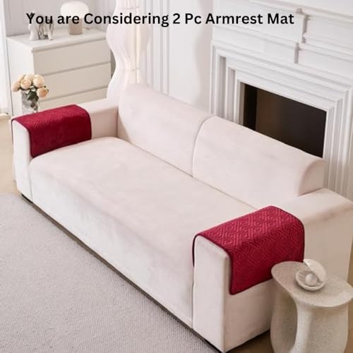 Image of HOMETHREADS Innovative Premium Velvet Sofa Cover Mat with PVC Backing for Non-Slip Comfort | (Maroon Vrsh, 2Pc Armrest Mat | 70x50cm)