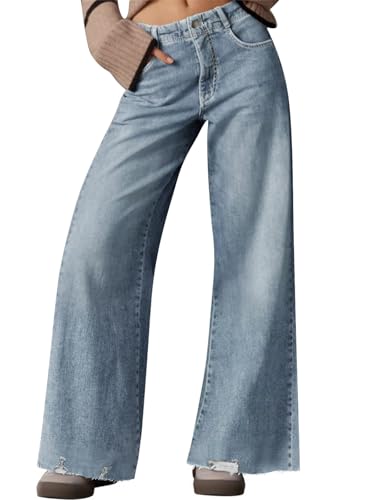 Cicy Bell Women's Wide Leg Jeans Casual High Waisted Distressed Frayed Hem Loose Trendy Baggy Denim Pants with Pockets