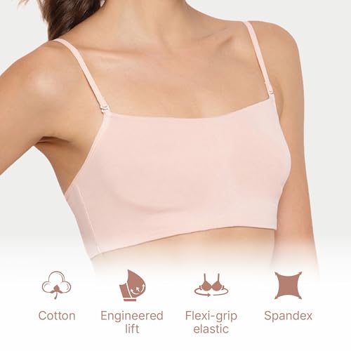 Image of Enamor Moulded Double Layer Front Women's Cotton Cami Bra - Detachable Slim Straps with Back Keyhole, Non Padded, Wirefree, High Coverage - A022