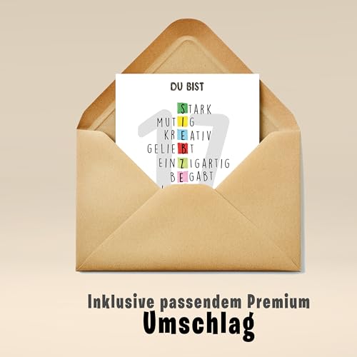 Lovely Cards - Rätselkarte bunt - Premium Geburtstagskarte zum 17. Geburtstag Mädchen Jungen Sohn Tochter - Geschenke Teenager - Geschenke Mädchen 17 jahre - Birthday Card A6 (17 Jahre)