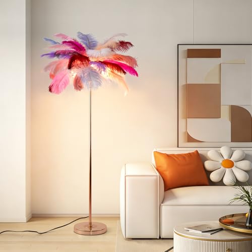 ZYLEIESENBAO Colorful Feather Floor Lamp Beautiful Ostrich Lamp Nordic Fluffy Standing Light for Girl Tall Lamp for Bedroom Living Room Office Wedding Birthday Easter Valentine Gift