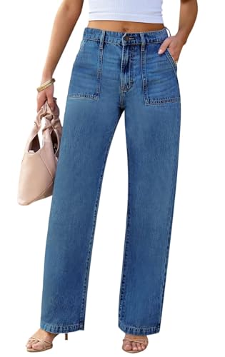 Womens Wide Leg Jeans High Waisted Carpenter Cargo Jeans Casual 90s Y2K Flap Pocket Straight Leg Jeans for Women