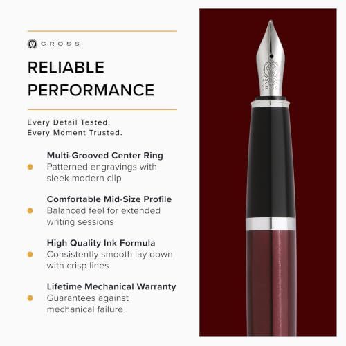 Image of Cross Bailey Fountain Pen (XF Nib, PVD Fittings) Matte Red Lacquer
