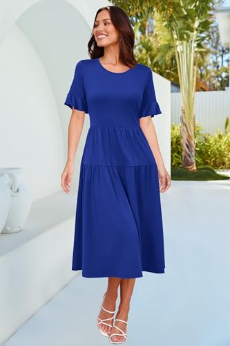 Image of STYLEWORD Womens Summer Casual Short Sleeve Flowy Midi Beach Dress