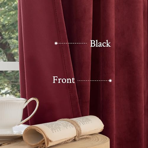 LAMIT Red Velvet Curtains 120 Inch for Living Room, Vintage Thermal Blackout Panels Room Darkening Back Tab and Rod Pocket Christmas Decor Drapes for Bedroom/Theater, 2 Panels, 52 x 120 Inch