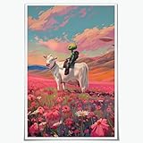 UFO Victorian Landscape Wall Art Funny Trippy Poster Cute Alien Retro Landscape Oil Painting Canvas Prints for Living Room Bedroom Wall Decor8x12inch Unframed
