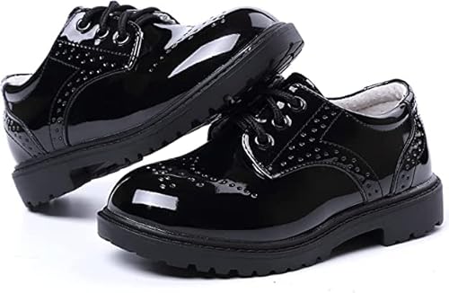 Kkdom Children's Boy's Girl's School Uniform Lace-Up Shoes Comfort Loafer Flats Oxford Dress Shoes (Toddler/Little Kid/Big Kid) Black #TOP5